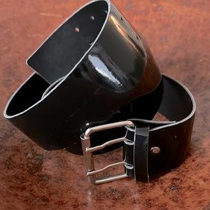 Patent Like Belt With Silver Tone Buckle